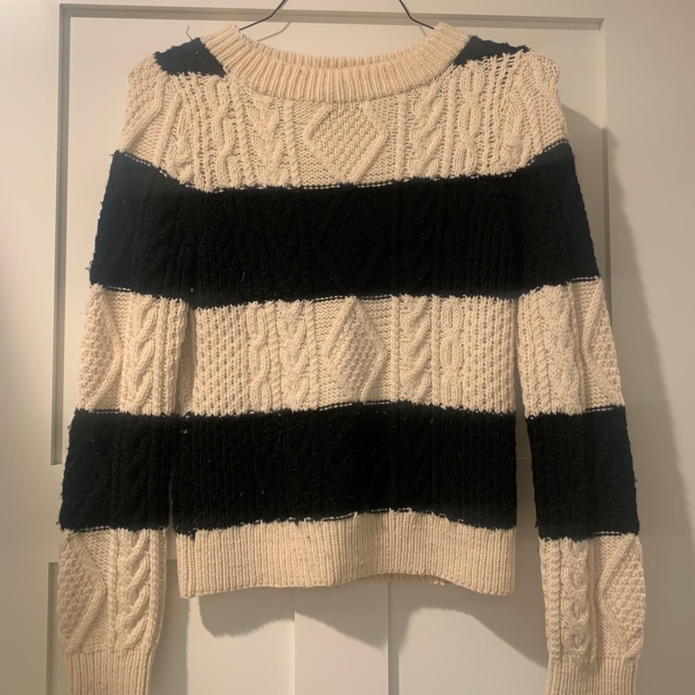 J crew 100% wool fair isle sweater black and white